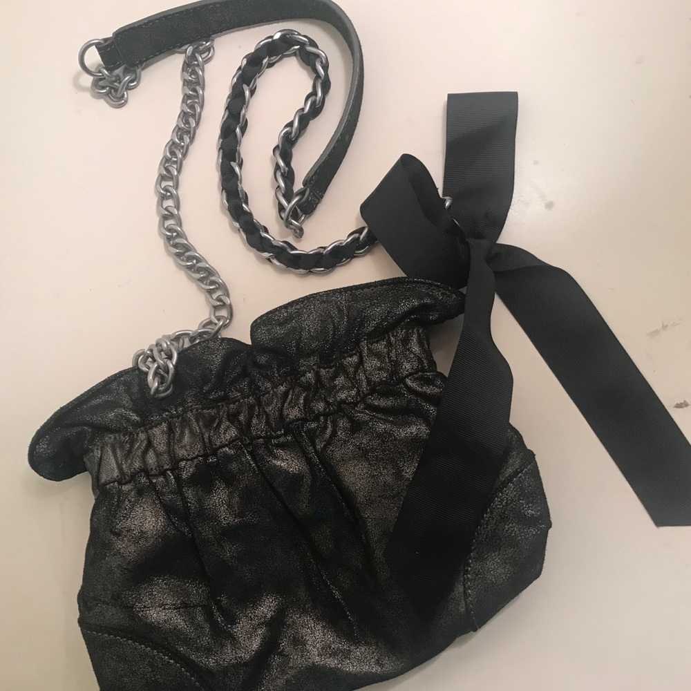 New Black leather silver foil printed loft purse